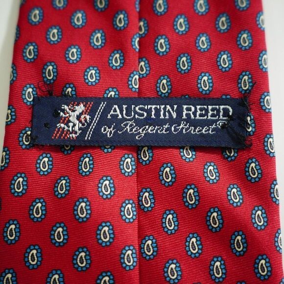 Austin Reed Regent Street Red Blue Paisley Geometric Print Short Silk‎ Tie - Picture 3 of 6